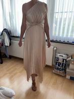 Elegant plissé kleedje, Beige, Nieuw, Maat 36 (S), Onder de knie