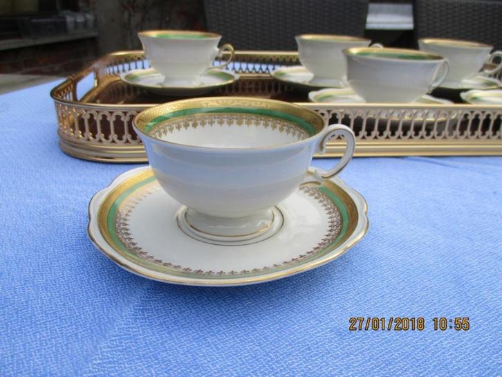 Mokka kopje met groen en goud 6pers (nr.6), Huis en Inrichting, Keuken | Servies, Zo goed als nieuw, Ophalen