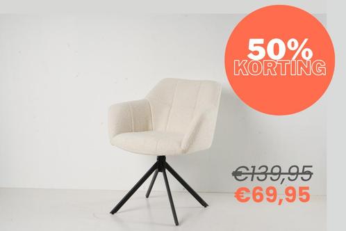 Eetkamerstoel Rosalie - Witte teddy boucle stof, Huis en Inrichting, Stoelen, Nieuw, Vijf, Zes of meer stoelen, Stof, Wit, Ophalen of Verzenden