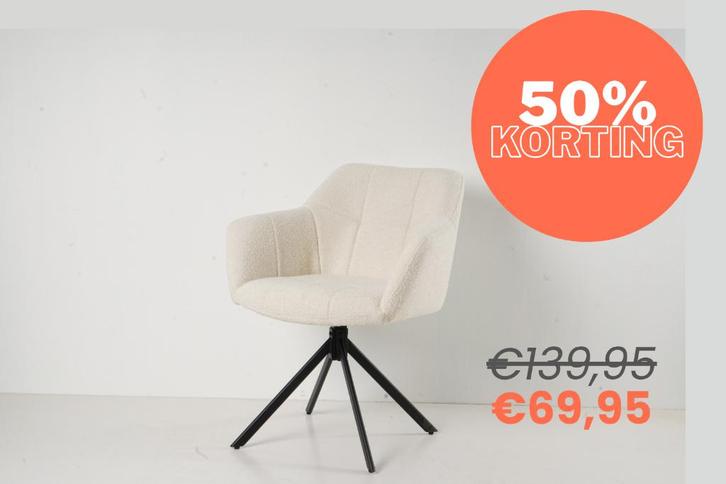 Eetkamerstoel Rosalie - Witte teddy boucle stof, Huis en Inrichting, Stoelen, Nieuw, Vijf, Zes of meer stoelen, Stof, Wit, Ophalen of Verzenden