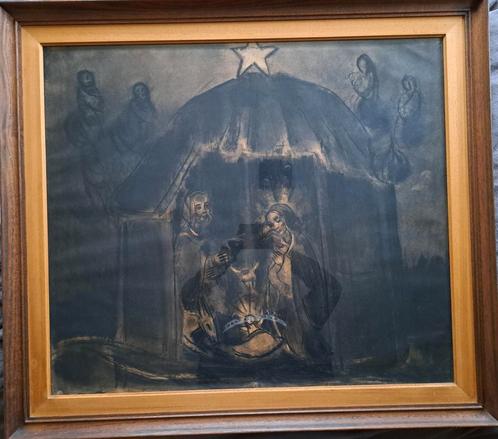 SERVAES Albert " Kerstnacht" 1934 houtskooltekening, Antiek en Kunst, Kunst | Tekeningen en Fotografie, Ophalen