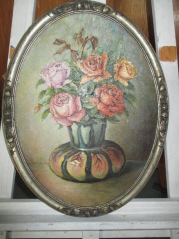 Schilderij "Bloemen in versierde vaas", ovaal beschikbaar voor biedingen