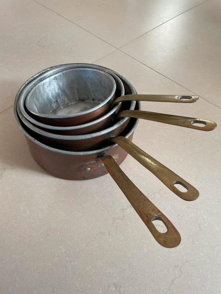 Poêlons anciens en cuivre massif, Maison & Meubles, Cuisine | Casseroles & Poêles, Utilisé, Ensemble de casseroles, Autres matériaux