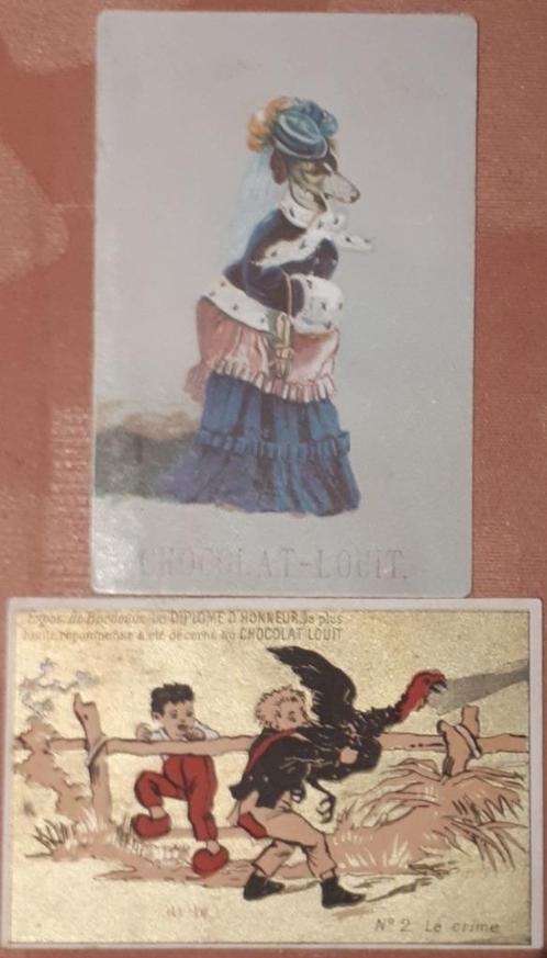 Vintage 2 VERGULDE Litho's : CHOCOLAT LOUIS / BORDEAUX rond, Antiek en Kunst, Kunst | Litho's en Zeefdrukken, Verzenden