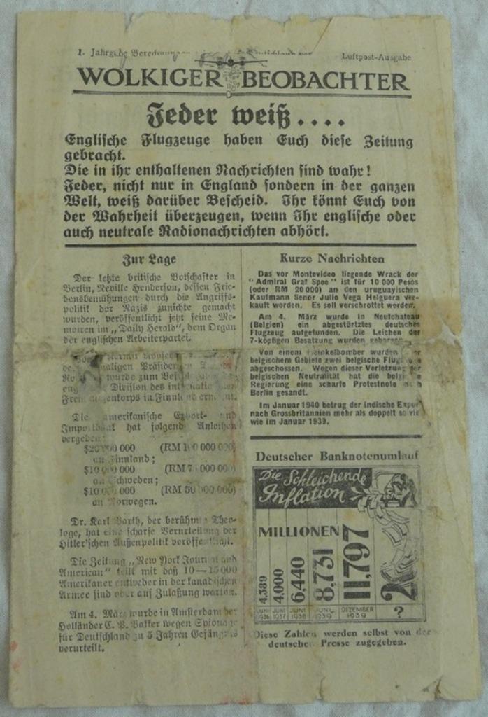 Pamflet, Leaflet, Flugblatt, Nummer 9, Engels / UK, 1940.(1), Verzamelen, Militaria | Tweede Wereldoorlog, Luchtmacht, Overige typen