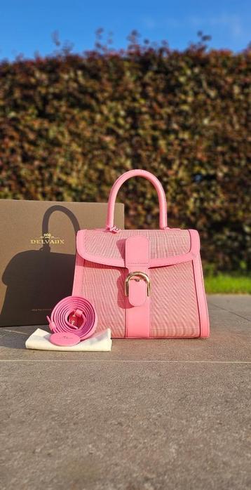 Delvaux Brillant MM Flamingo Toile de Crin, Enlèvement ou Envoi, Rose, Sac à main