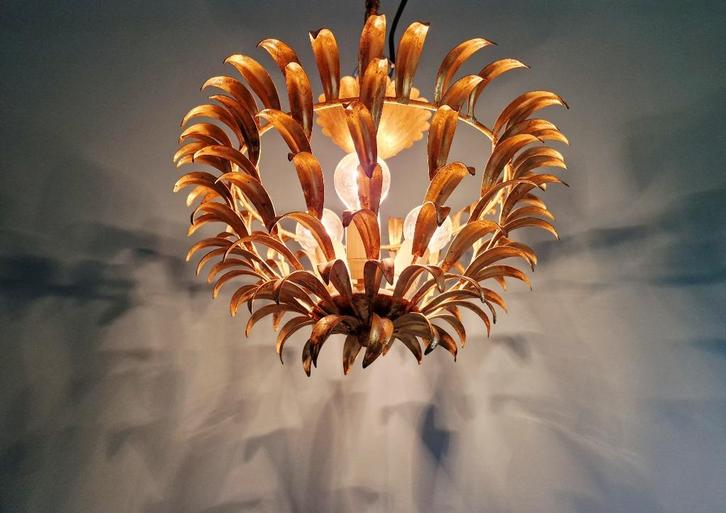 Plafonnier italien en métal doré, années 70, Antiek en Kunst, Antiek | Verlichting, Ophalen of Verzenden