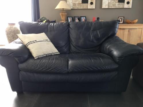 blauw lederen 2-zits bank (salon) – Portofino van Goossens, Huis en Inrichting, Zetels | Complete zithoeken, Gebruikt, Leer, Ophalen