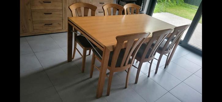 Buffet, table et 6 chaises en hêtre véritable, Maison & Meubles, Salles à manger complètes, Utilisé, Enlèvement