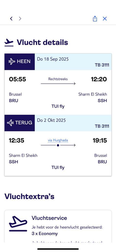Vliegticket Egypte Sharm El Sheikh 18/09/2025 - 02/10/2025, Tickets en Kaartjes, Trein, Bus en Vliegtuig