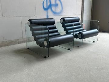 Hyaline fauteuils glas en leer Fabio Lenci Comfortline 1960s beschikbaar voor biedingen