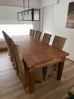 Eettafel eik + 8 stoelen, 200 cm of meer, 50 tot 100 cm, Rechthoekig, Eikenhout