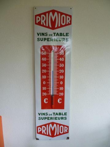 EMAILLRECLAME THERMOMETER"PRIMIOR VINS DE TABLE"JAREN 50/60 beschikbaar voor biedingen