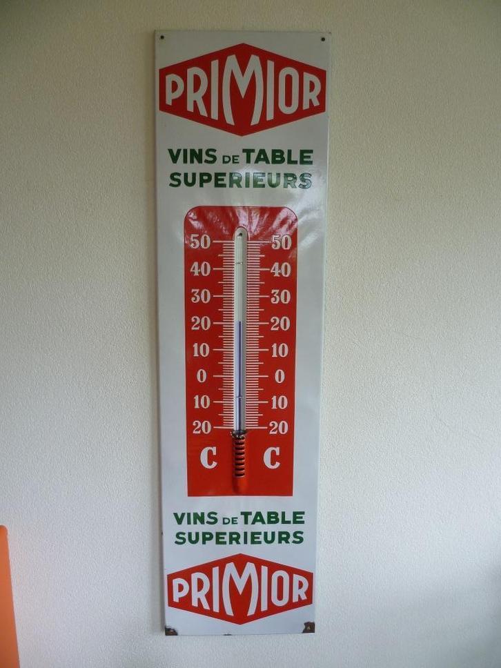 EMAILLRECLAME THERMOMETER"PRIMIOR VINS DE TABLE"JAREN 50/60, Verzamelen, Merken en Reclamevoorwerpen, Gebruikt, Reclamebord, Ophalen