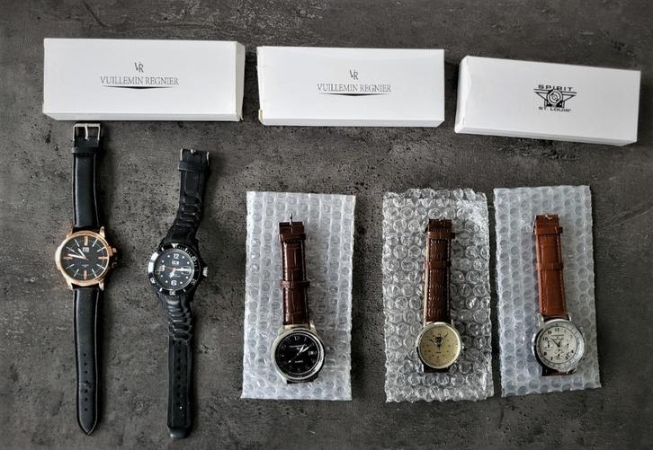 5 herenhorloges, Handtassen en Accessoires, Horloges | Heren, Nieuw, Polshorloge, Overige merken, Staal, Leer, Ophalen of Verzenden