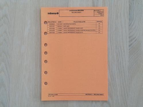 Sabena Operation Bulletin Record Sheet A320 A330 A340 B737, Verzamelen, Sabenasouvenirs, Nieuw, Ophalen of Verzenden