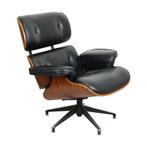 Vintage Eames Lounge Chair Zwart Leder Palissander Replica, Cuir, Banc droit, Design, Enlèvement