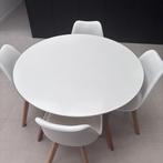 Witte ronde eettafel met 4 stoelen, Huis en Inrichting, Ophalen, Gebruikt, Kunststof, Rond