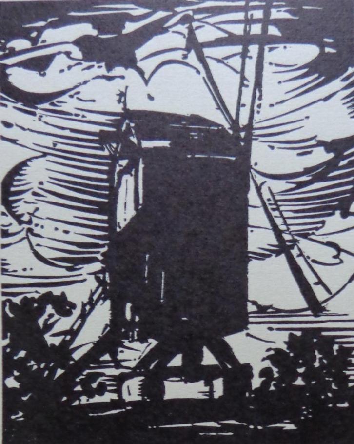 RENAAT BOSSCHAERT / MOLEN BRUGGE / ZW-W HOUTSNEDE / 30x20cm, Antiek en Kunst, Kunst | Etsen en Gravures, Ophalen of Verzenden