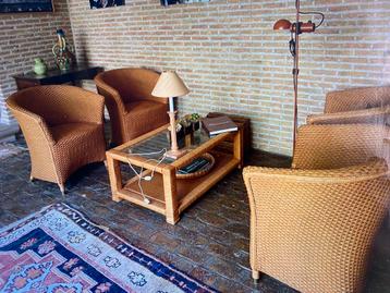Vier Vincent Sheppard zetels en bijhorende salontafel, Huis en Inrichting, Ophalen, Zo goed als nieuw, Riet of Rotan
