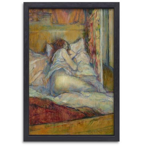 Het bed - Henri de Toulouse-Lautrec canvas + baklijst 60x90c, Antiek en Kunst, Kunst | Schilderijen | Klassiek, Verzenden