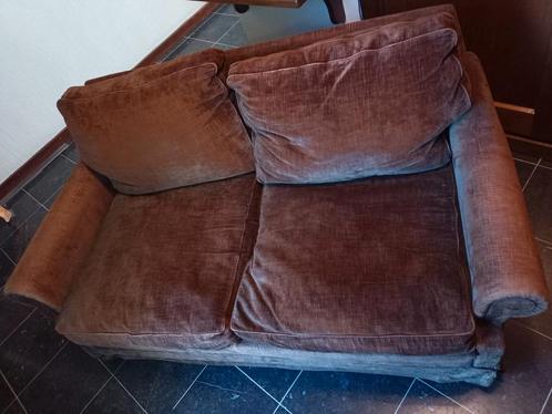 3 ruime zetels in donkerbruin velours, Huis en Inrichting, Zetels | Zetels, Gebruikt, Rechte bank, Vierpersoons of meer, Stof