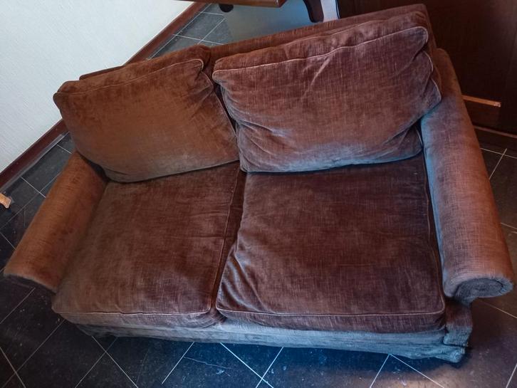 3 ruime zetels in donkerbruin velours, Huis en Inrichting, Zetels | Zetels, Gebruikt, Rechte bank, Vierpersoons of meer, Stof