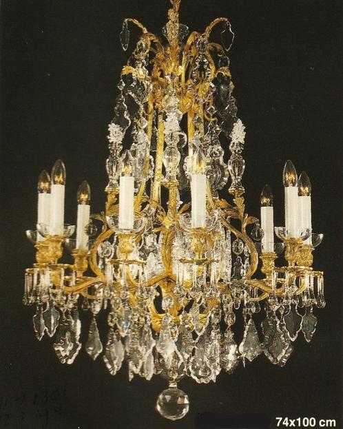 Grote bronzen met Boheems kristallen 11-lichts kroonluchter., Antiek en Kunst, Antiek | Verlichting, Ophalen