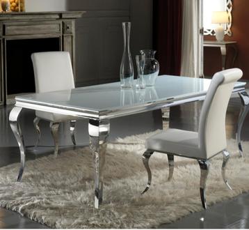 Table à manger style baroque plateau en verre + 10 chaises