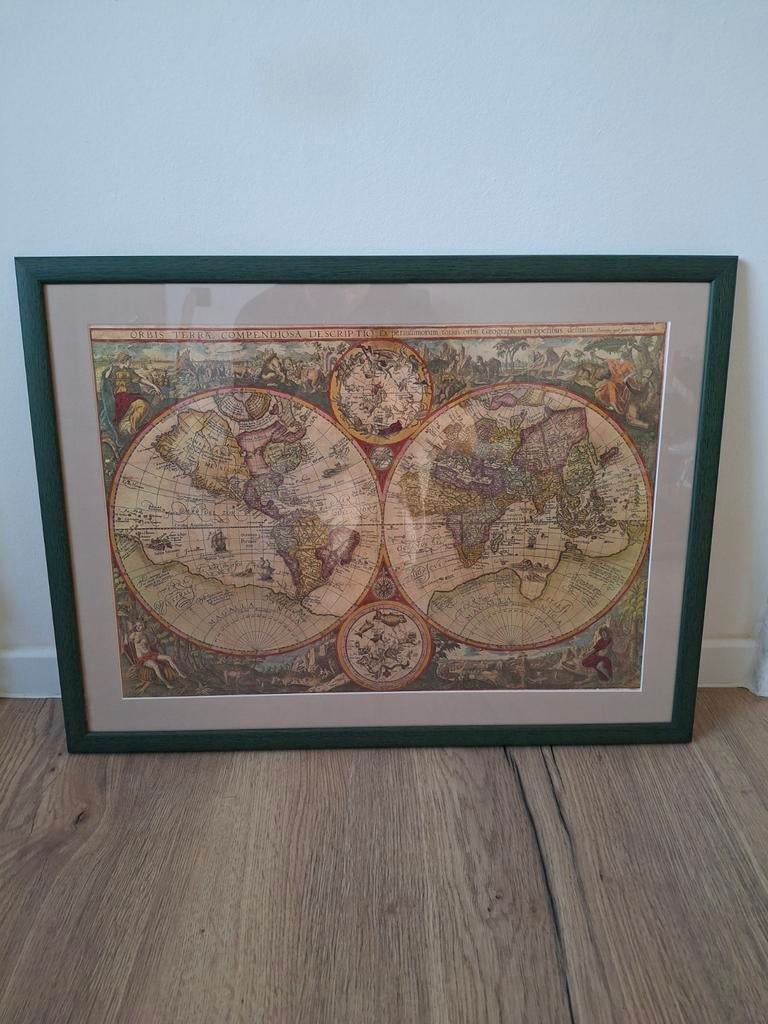 Reproductie van wereldkaart, Antiek en Kunst, Kunst | Litho's en Zeefdrukken, Ophalen