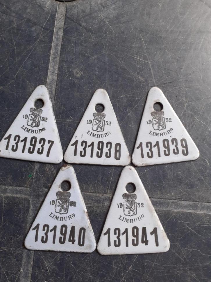 Lot fietsplaten Limburg 1932 met 5 opeenvolgende nummers , Verzamelen, Overige Verzamelen, Zo goed als nieuw, Ophalen of Verzenden