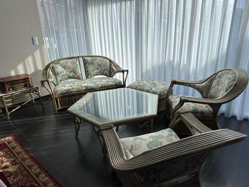 Luxe rotan salon voor veranda, Tuin en Terras, Tuinsets en Loungesets, Gebruikt, Loungeset, Rotan, 4 zitplaatsen, Bank, Bijzettafel
