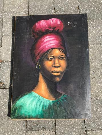 Peinture ancienne 1947 G. Mawaka Congo Femme congolaise, Enlèvement ou Envoi