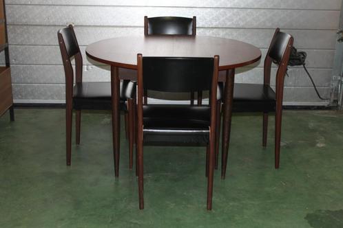 table à manger ronde rétro vintage avec 4 chaises en teck, Maison & Meubles, Chaises, Utilisé, Quatre, Autres matériaux, Brun