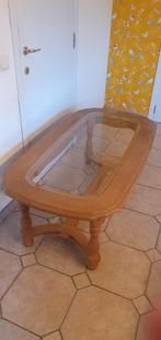 Houten salontafel met glazen bovenkant, Ophalen, Gebruikt, 100 tot 150 cm, 50 tot 75 cm