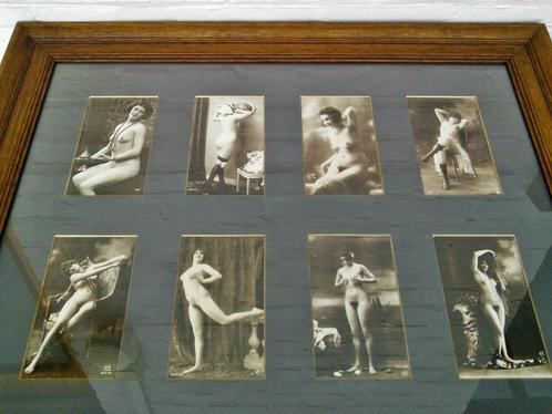 Kader 8 erotische postkaarten naakte dames uit belle epoque, Antiek en Kunst, Kunst | Tekeningen en Fotografie, Ophalen of Verzenden