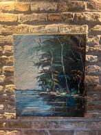 Olieverfschilderij – landschap met bomen en waterpartij, Antiek en Kunst, Ophalen of Verzenden
