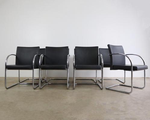 8X Artifort zwarte leren slede stoelen door Wolfgang Mezger, Antiek en Kunst, Antiek | Meubels | Stoelen en Sofa's, Ophalen