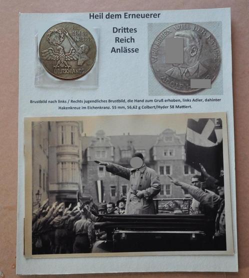 Extra grote 'Heil dem Erneuerer' munt met foto's en postkaar, Verzamelen, Militaria | Tweede Wereldoorlog, Landmacht, Embleem of Badge