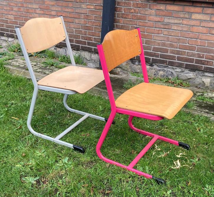 Stoelen vintage, Maison & Meubles, Chaises, Comme neuf, Cinq, Six Chaises ou plus, Bois, Métal, Gris, Enlèvement