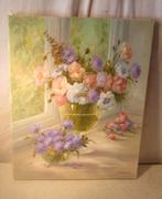 Belle œuvre peinte 'Fleurs à la fenêtre' - signée, Enlèvement ou Envoi