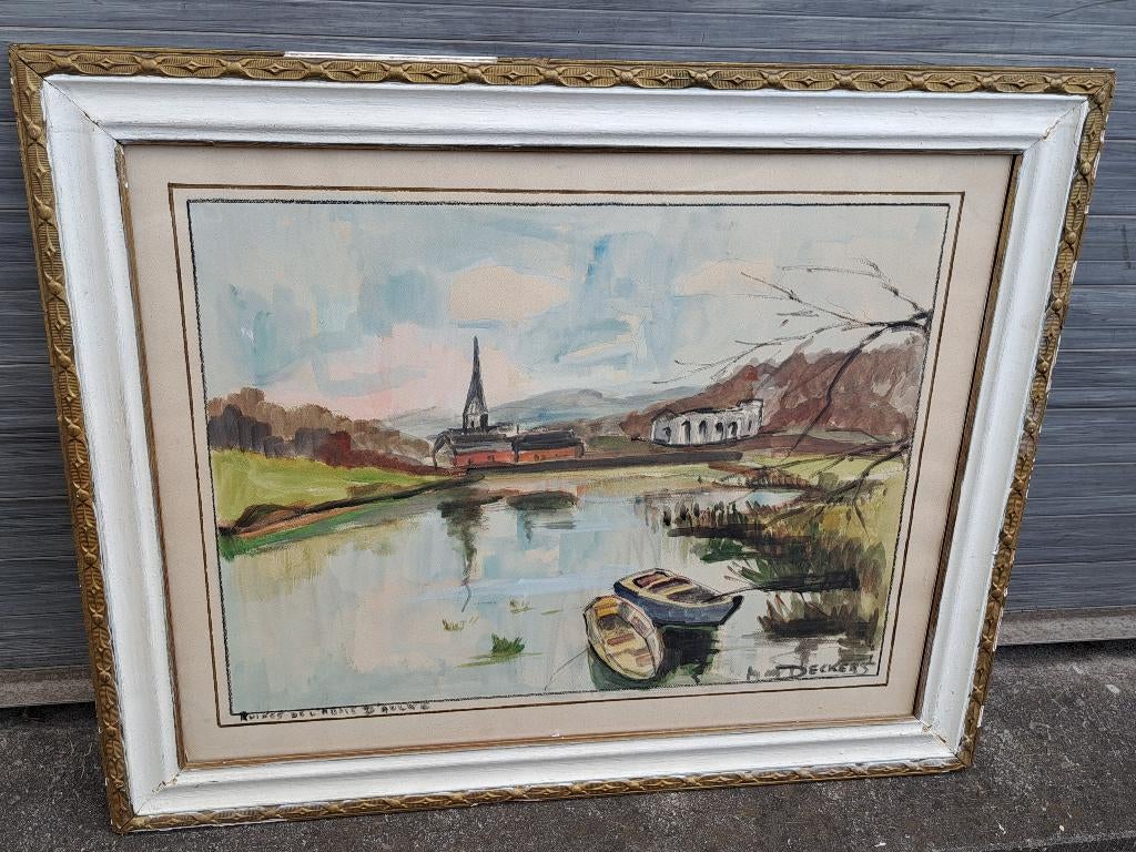 aquarelle ruines abbaye signe marie madeleine deckers, Enlèvement ou Envoi