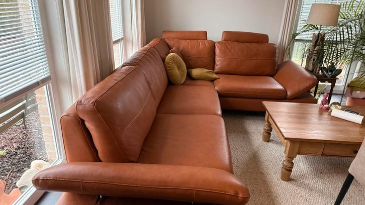 Prachtige, cognac leren, design hoekzetel van Chateau d’Ax, Huis en Inrichting, Zetels | Complete zithoeken, Zo goed als nieuw