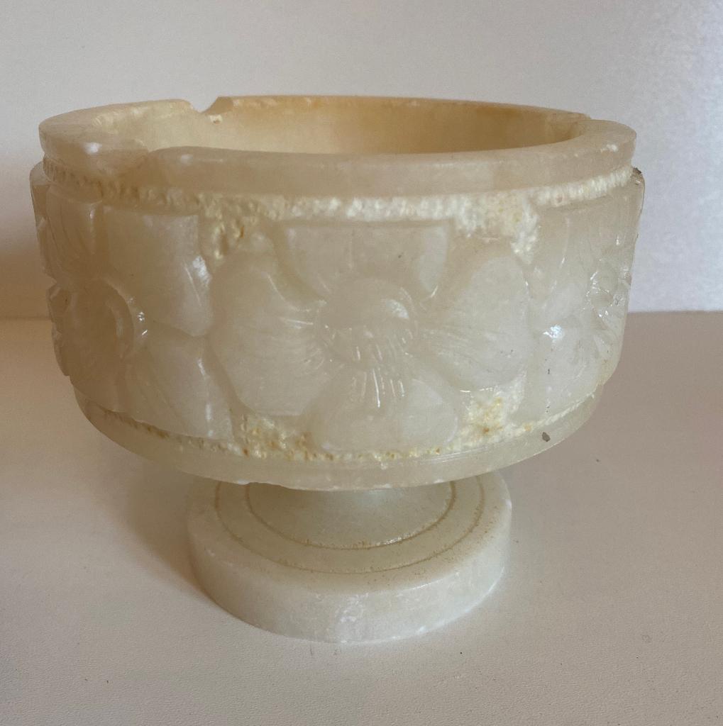 Grd Coupe/Vasque/Cendrier vintage à pied en albâtre sculpté, Enlèvement, Utilisé, Cendrier