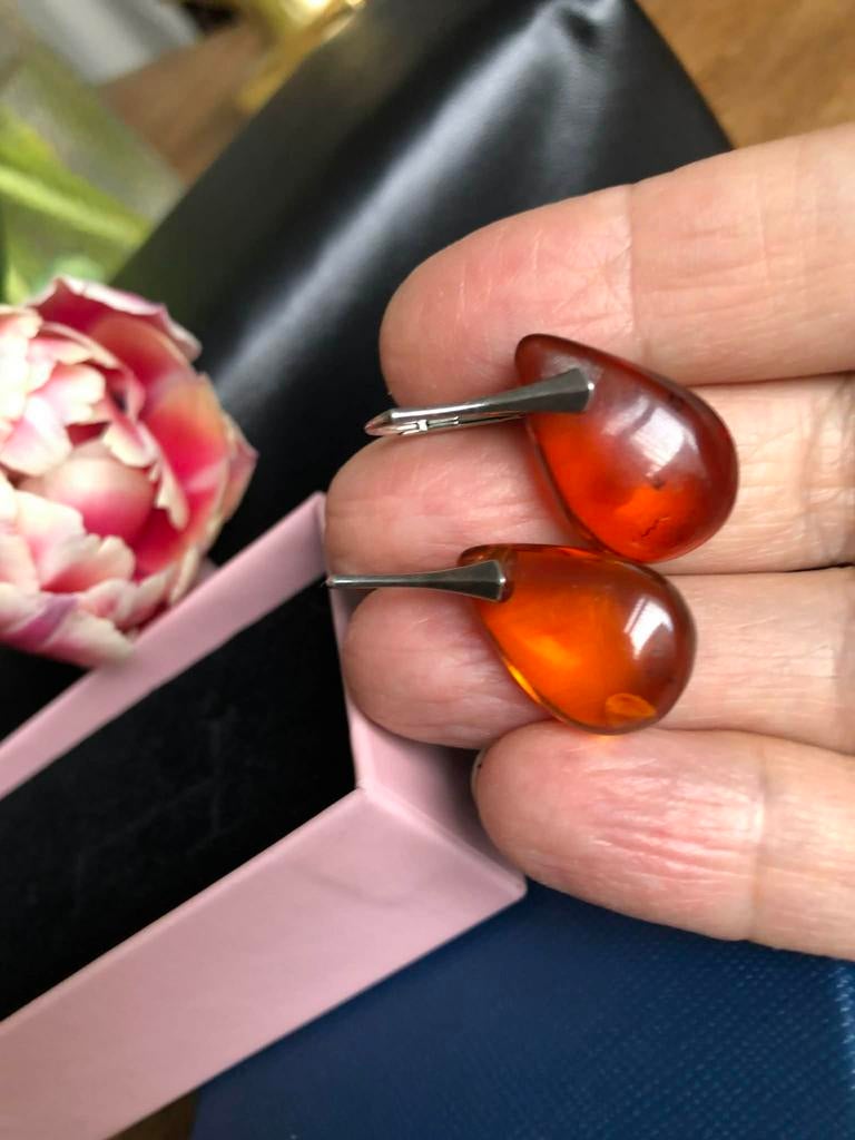 Boucles d’oreilles en argent avec ambre, Bijoux, Sacs & Beauté, Boucles d'oreilles, Enlèvement ou Envoi, Comme neuf, Argent, Argent