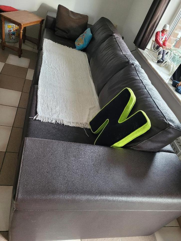 DE RORE 3-zit ledere zetel + Poef, Huis en Inrichting, Zetels | Zetels, Zo goed als nieuw, Rechte bank, Driepersoons, 300 cm of meer