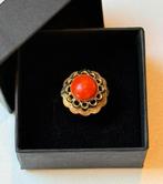 Prachtige vintage 14 karaat gouden ring met bloedkoraal!, Geel, Ophalen of Verzenden, Kleiner dan 17, Dame