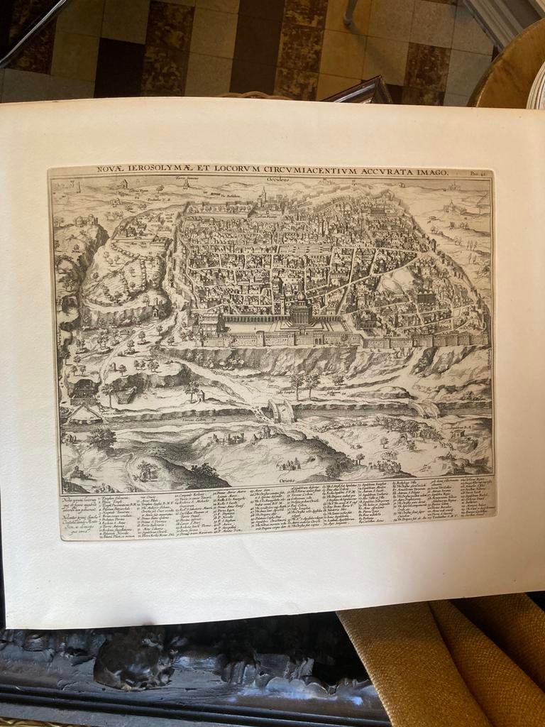 Oude gravure Jeruzalem, Enlèvement, Cartographie, Gravure