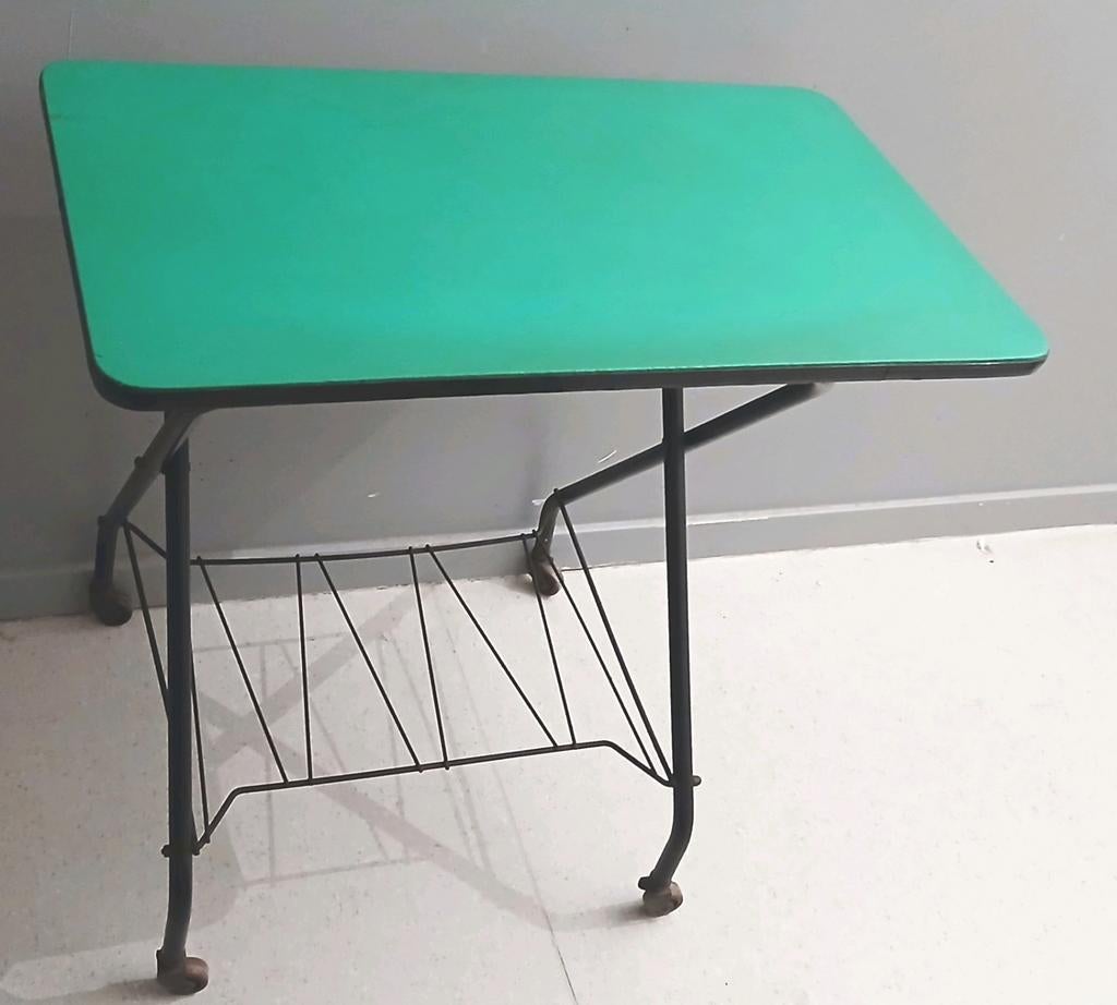 ❇️ Jolie desserte verte métal & roulettes vintage 1950-1960, Enlèvement, Utilisé