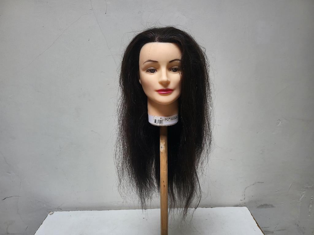 Oefen-Kappershoofd, 100% echt haar, 50 cm, Zwart+Tafelklem, Ophalen of Verzenden, Zo goed als nieuw, Persoonlijke verzorging